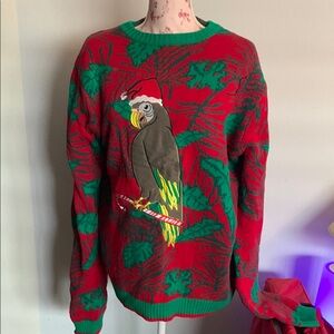 Holiday Parrot Crewneck Sweater - Red and Green